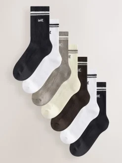 self. Neutral/Black Cushion Sole Lounge Ankle Socks 7 Pack