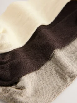 self. Neutral/Cream/Chocolate Lettuce Welt Embroidered Ankle Socks 3 Pack