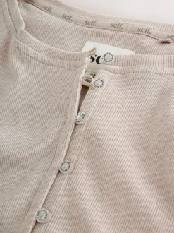 self. Oatmeal Ribbed Button Through Pyjamas