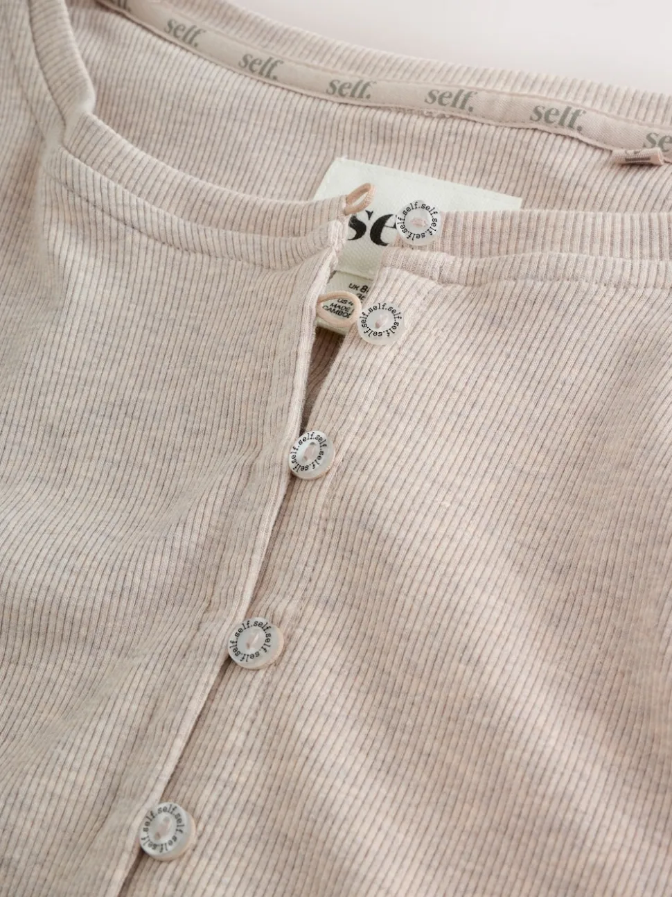 self. Oatmeal Ribbed Button Through Pyjamas