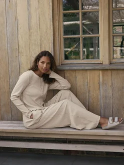 self. Oatmeal Ribbed Button Through Pyjamas
