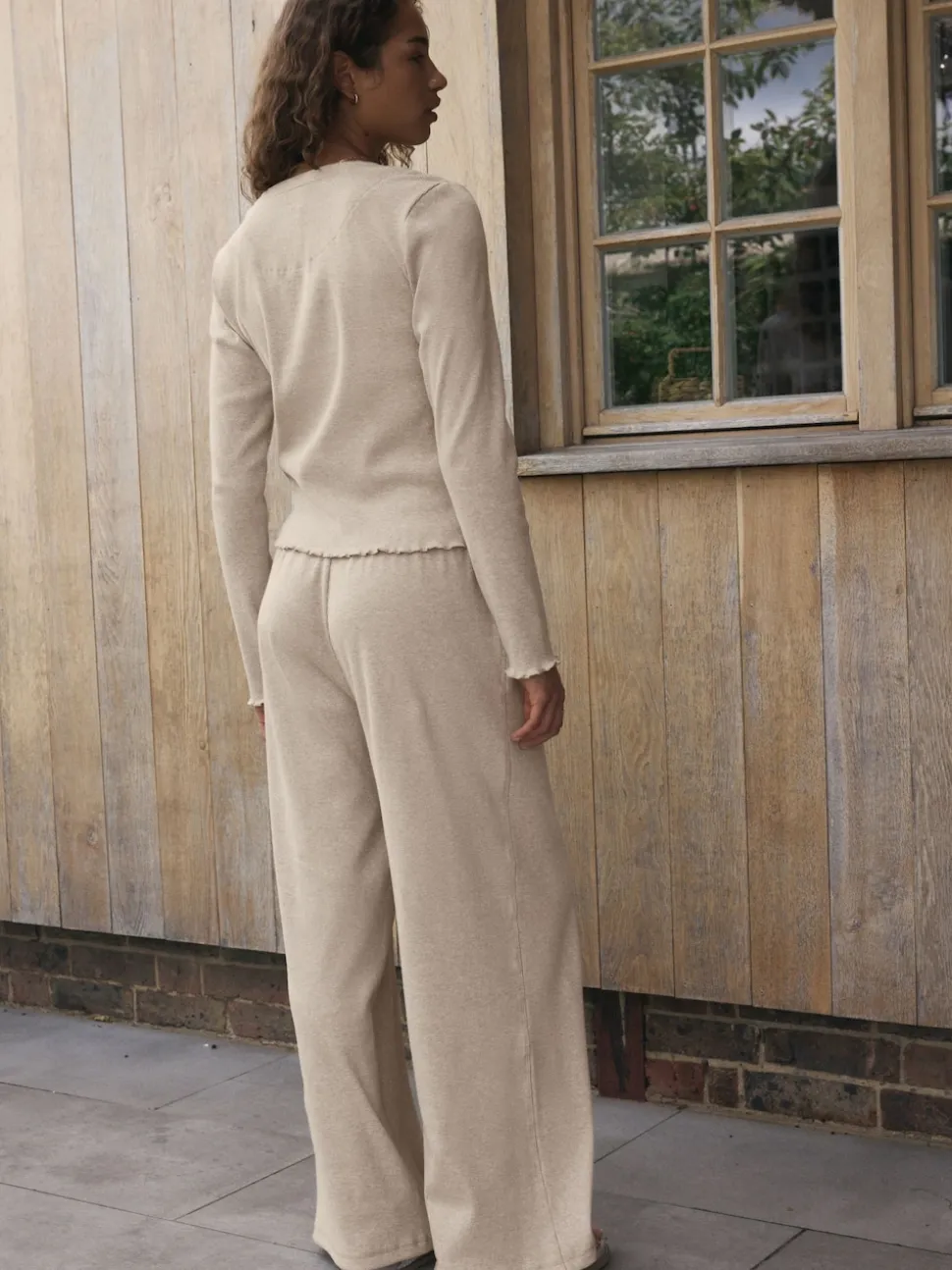 self. Oatmeal Ribbed Button Through Pyjamas