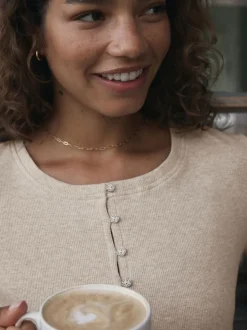self. Oatmeal Ribbed Button Through Pyjamas