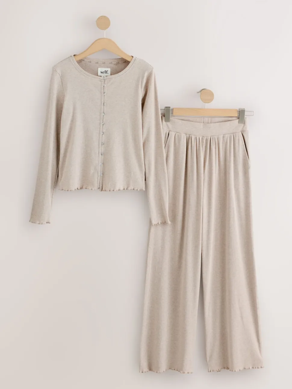 self. Oatmeal Ribbed Button Through Pyjamas