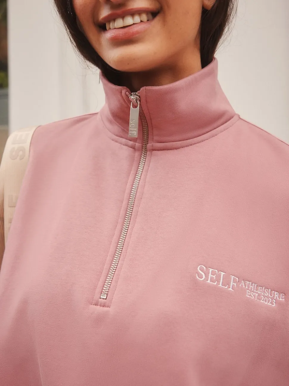 self. Pink Half Zip Sweatshirt