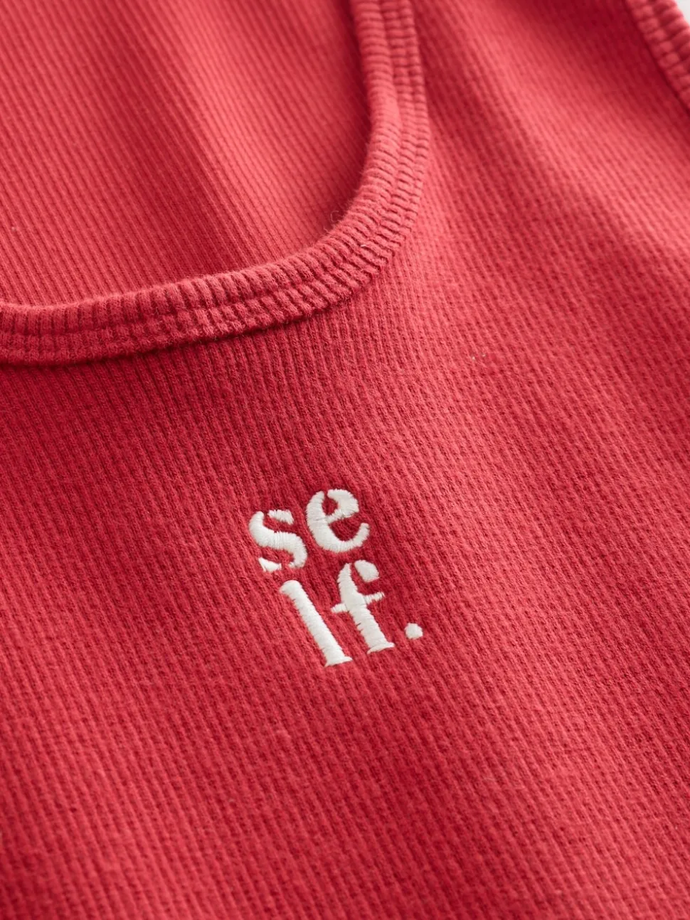 self. Red Cotton Rib Scoop Neck Vest