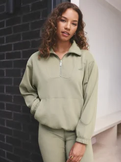 self. Sage Green Half Zip Modal Sweatshirt