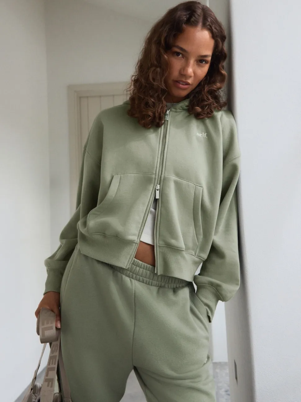self. Sage Green Hooded Zip Through Jacket
