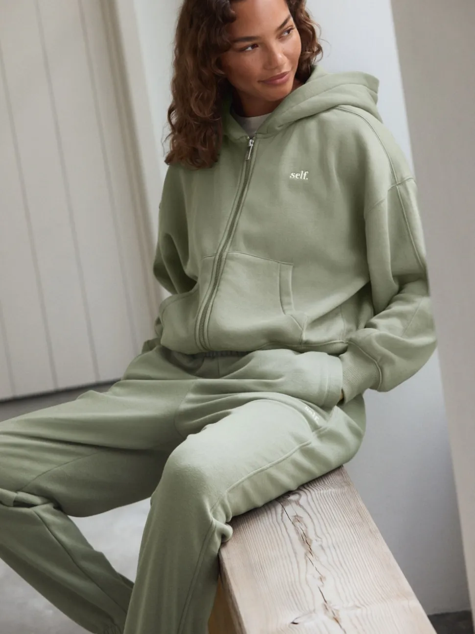 self. Sage Green Hooded Zip Through Jacket