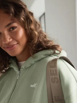 self. Sage Green Hooded Zip Through Jacket