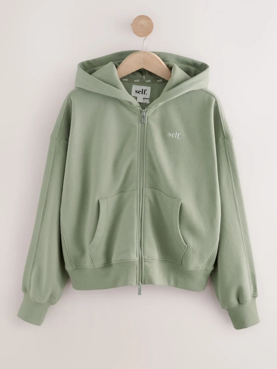 self. Sage Green Hooded Zip Through Jacket