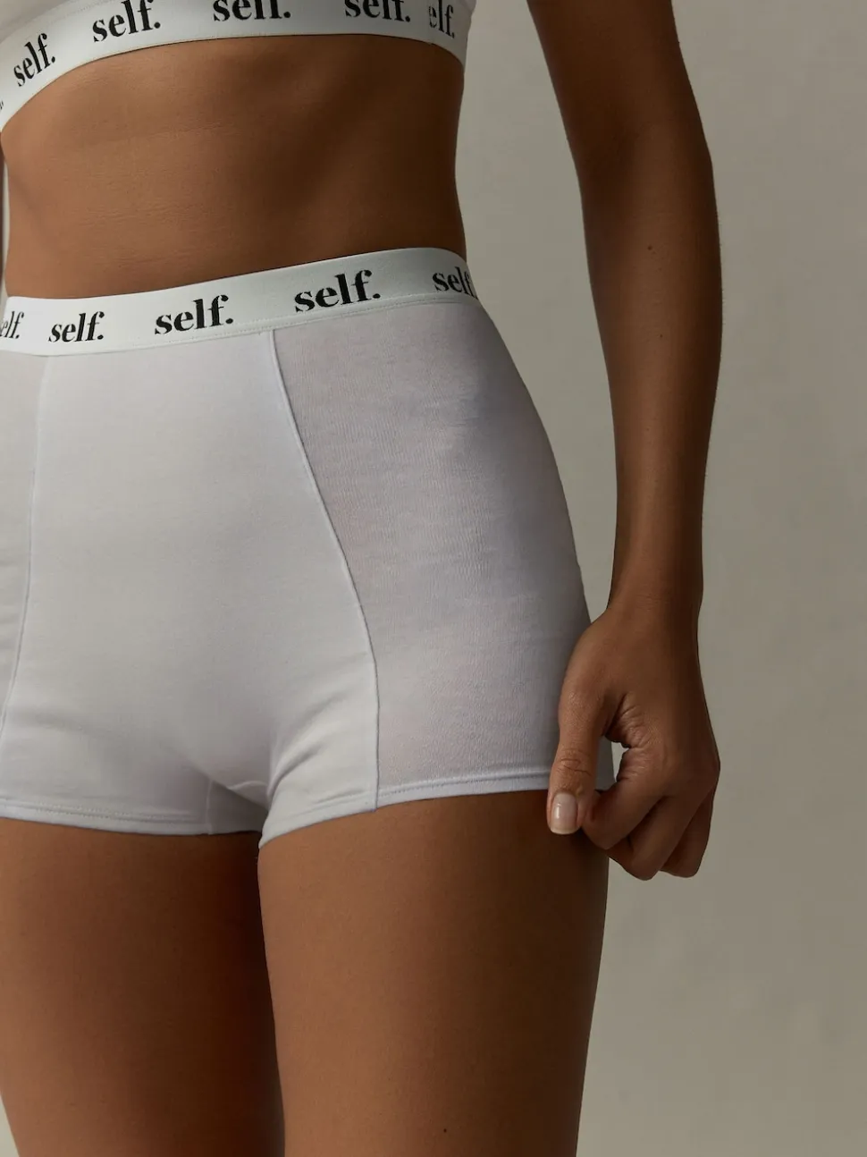 self. White Short Logo Knickers