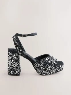 Sequin Forever Comfort® Square Toe Sequin Block Heeled Sandals