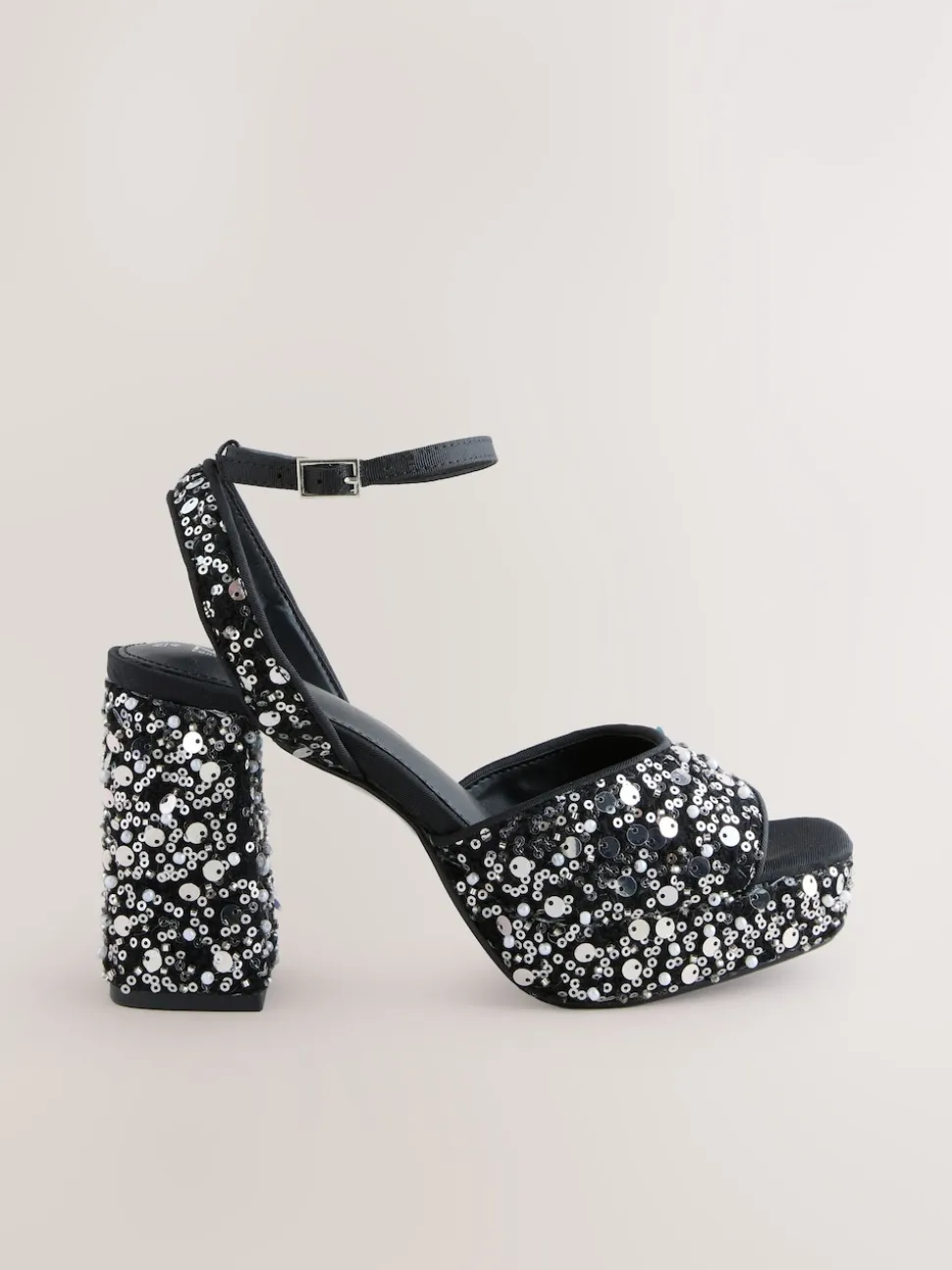 Sequin Forever Comfort® Square Toe Sequin Block Heeled Sandals