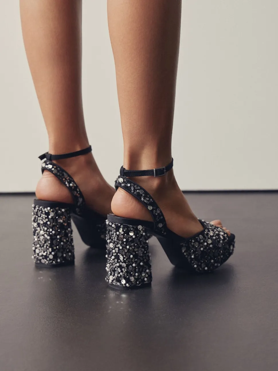 Sequin Forever Comfort® Square Toe Sequin Block Heeled Sandals