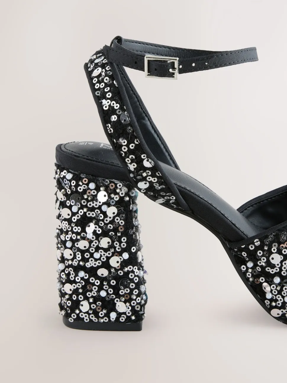 Sequin Forever Comfort® Square Toe Sequin Block Heeled Sandals