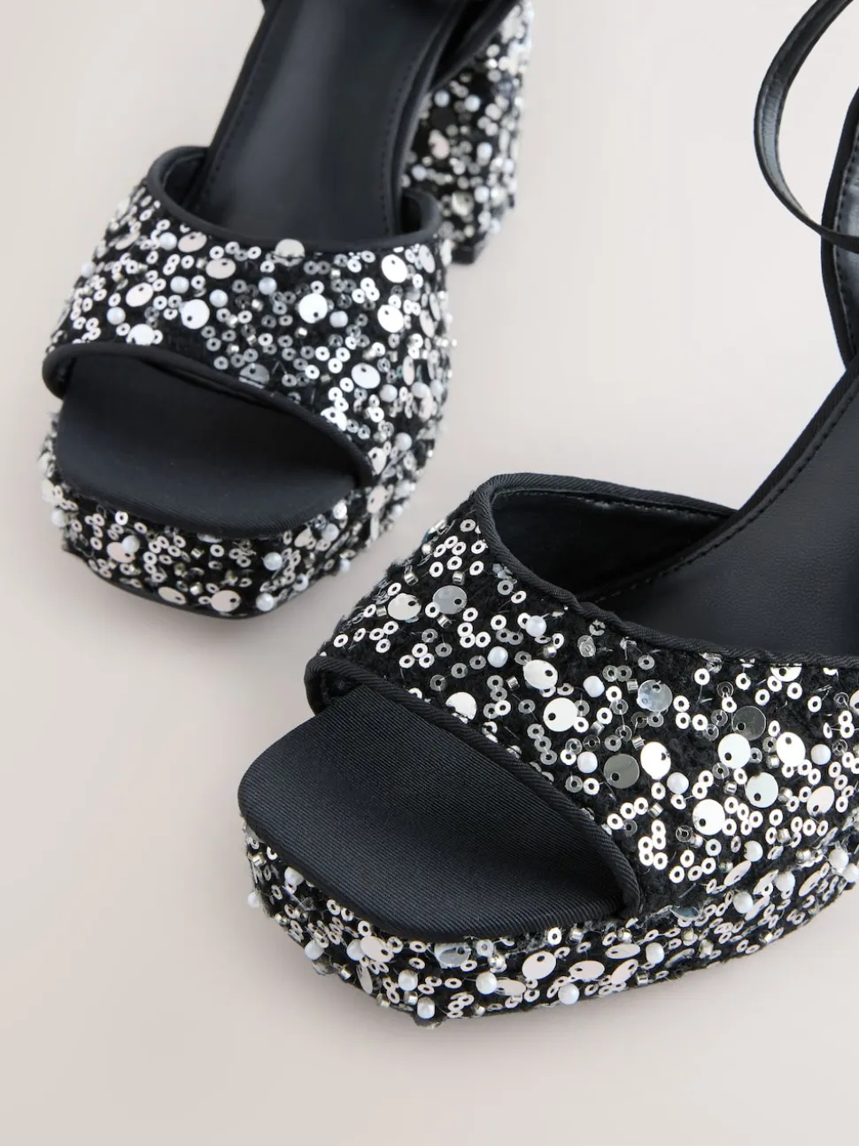 Sequin Forever Comfort® Square Toe Sequin Block Heeled Sandals
