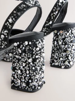 Sequin Forever Comfort® Square Toe Sequin Block Heeled Sandals