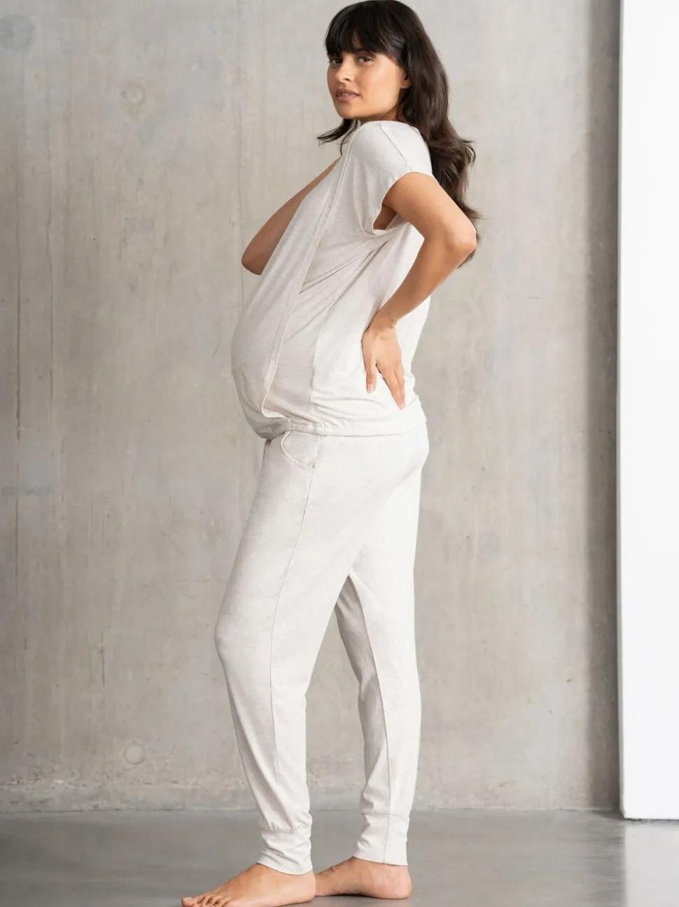 Seraphine Beige Oatmeal Marl Maternity & Nursing Hospital Bag Pyjamas 2 Piece Set