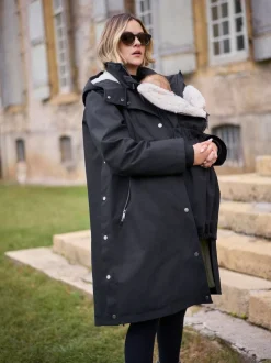Seraphine Black 3 in 1 Maternity & Babywearing Parka with Borg Lining