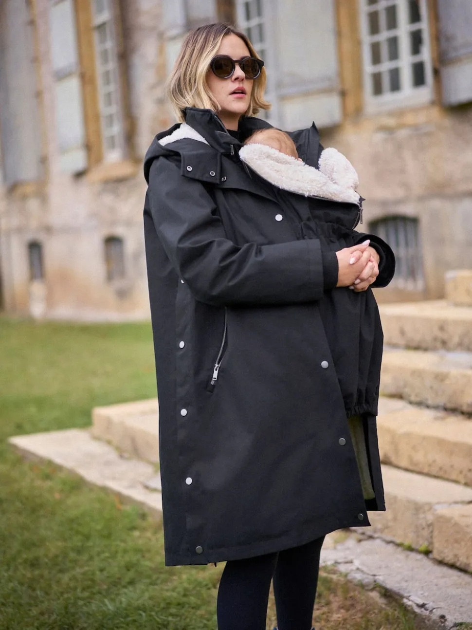 Seraphine Black 3 in 1 Maternity & Babywearing Parka with Borg Lining
