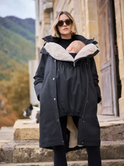 Seraphine Black 3 in 1 Maternity & Babywearing Parka with Borg Lining