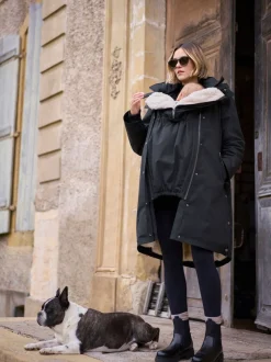 Seraphine Black 3 in 1 Maternity & Babywearing Parka with Borg Lining