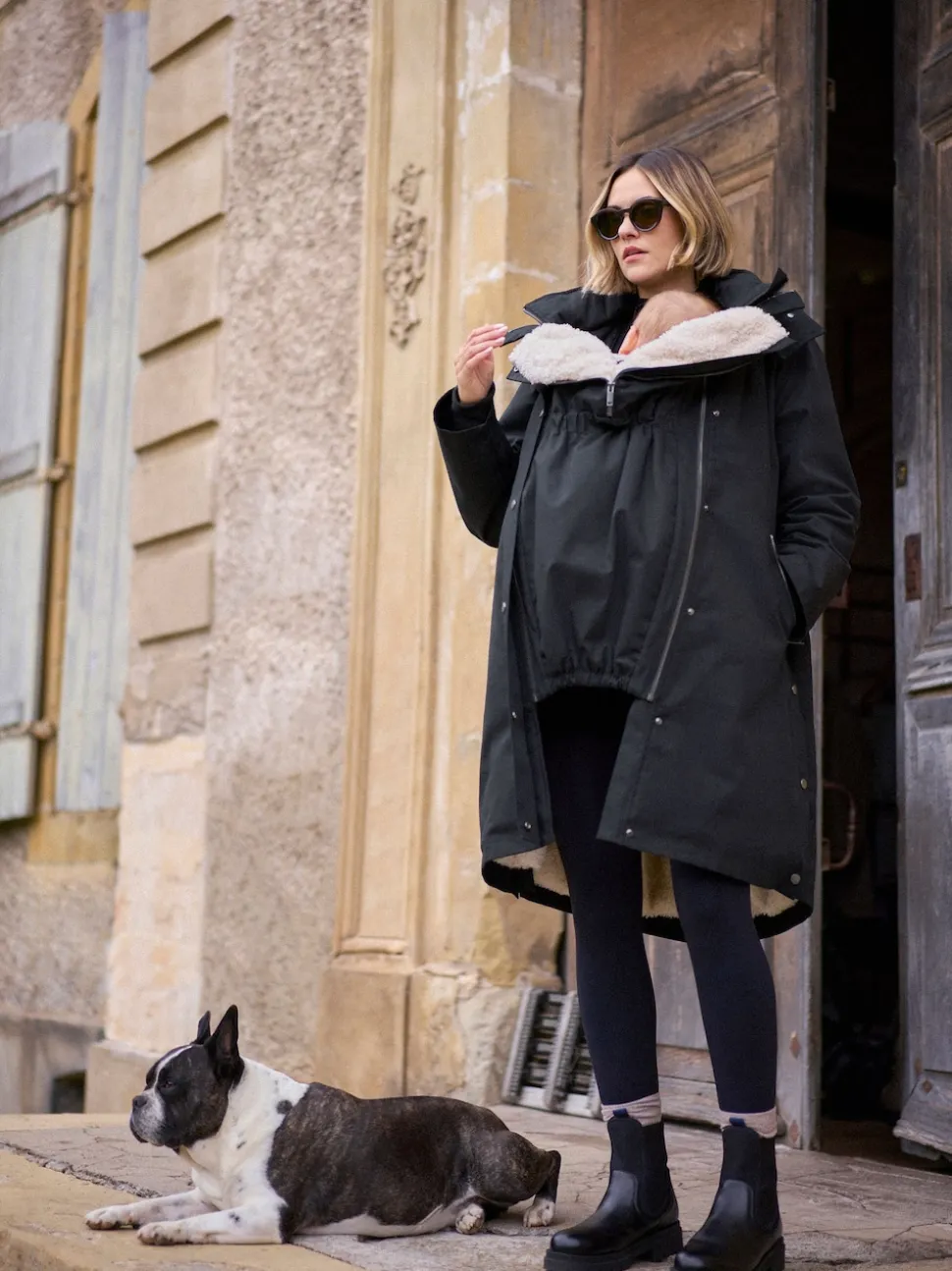 Seraphine Black 3 in 1 Maternity & Babywearing Parka with Borg Lining
