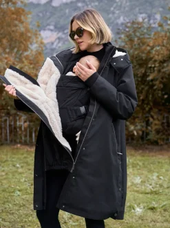 Seraphine Black 3 in 1 Maternity & Babywearing Parka with Borg Lining