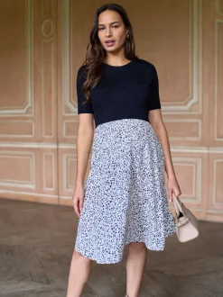Seraphine Black & White Printed Maternity & Nursing Knit Top Dress