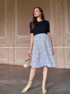 Seraphine Black & White Printed Maternity & Nursing Knit Top Dress