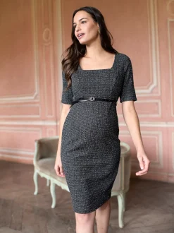 Seraphine Black A-Line Stretch Tweed Maternity Dress
