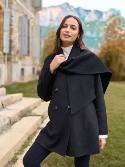 Seraphine Black Double Breasted Wool Maternity Coat