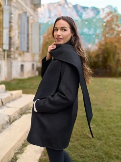 Seraphine Black Double Breasted Wool Maternity Coat