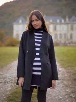 Seraphine Black Double Breasted Wool Maternity Coat