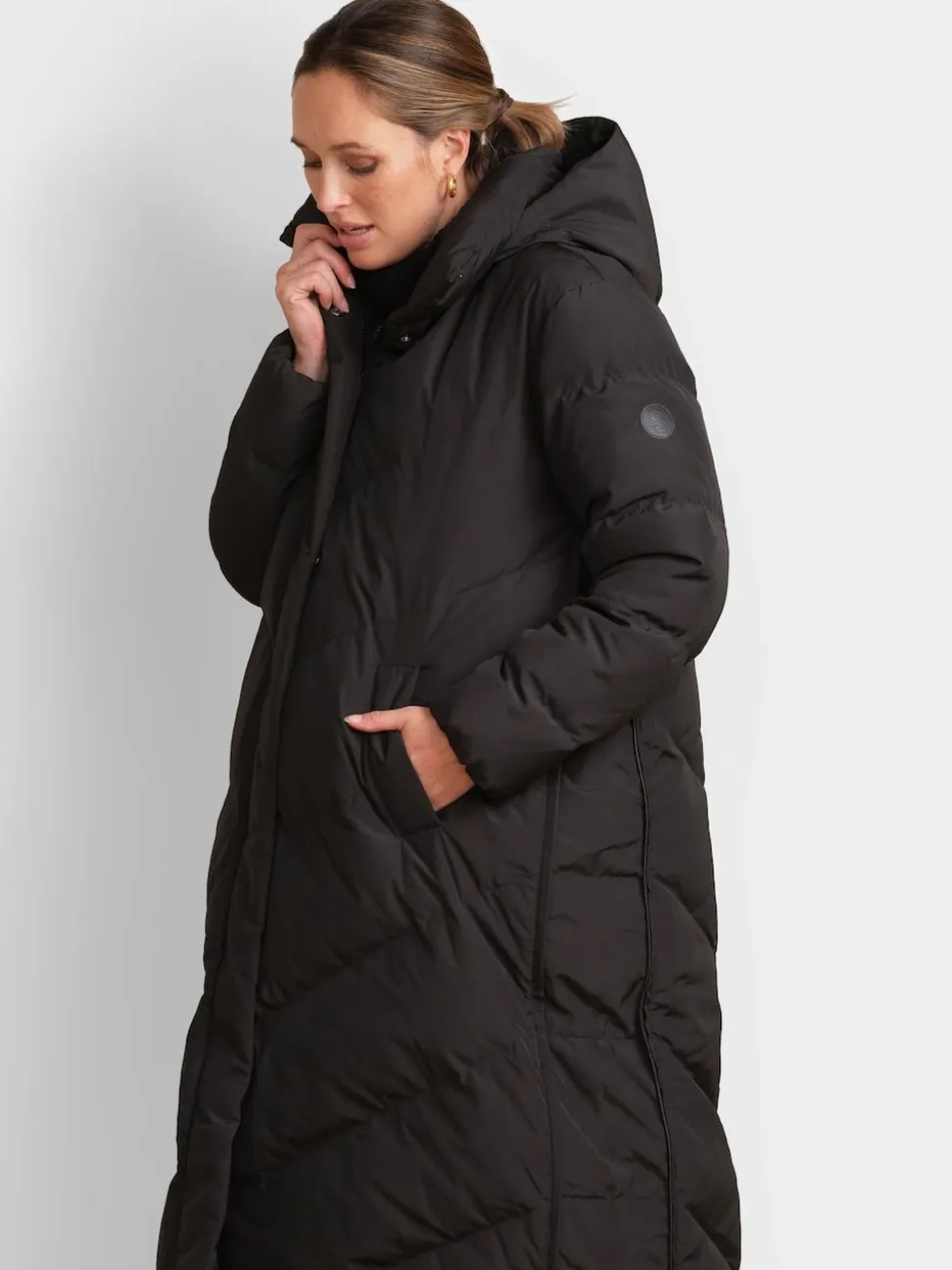Seraphine Black 3-In-1 Long Chevron Puffer Maternity Coat
