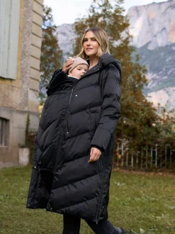Seraphine Black Long 3-In-1 Maternity & Babywearing Puffa Coat