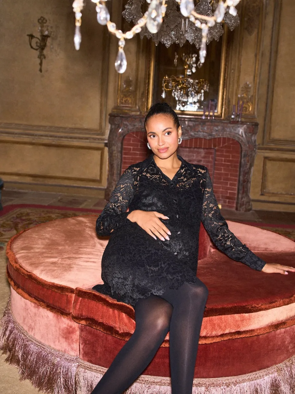 Seraphine Black Maternity & Nursing Lace Tunic Dress