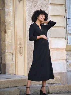 Seraphine Black Maternity Pointelle Knit Dress