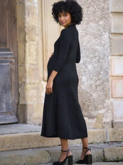Seraphine Black Maternity Pointelle Knit Dress