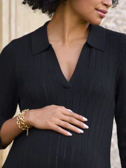 Seraphine Black Maternity Pointelle Knit Dress