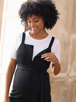 Seraphine Black Maternity & Nursing Jersey Dungarees