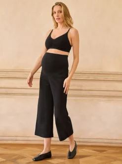 Seraphine Black Overbump Maternity Cropped Ponte Wide Leg Trousers