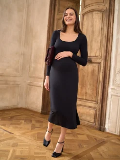 Seraphine Black Scoop Neck Bodycon Maternity Jersey Dress