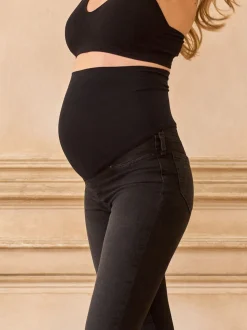Seraphine Black Tall Premium Organic Overbump Maternity Skinny Jeans