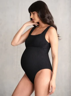 Seraphine Black Textured Maternity Swimsuit