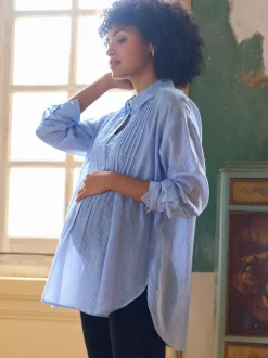 Seraphine Blue & White Stripe Maternity Pintuck Shirt