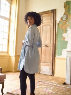 Seraphine Blue Denim Maternity & Nursing Chambray Shirt Dress