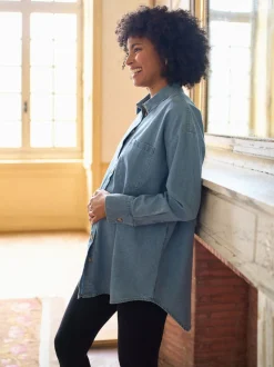Seraphine Blue Denim Maternity & Nursing Shirt Dress