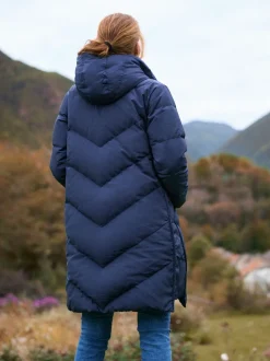 Seraphine Blue Long Chevron 3 in 1 Maternity & Babywearing Down-filled Coat